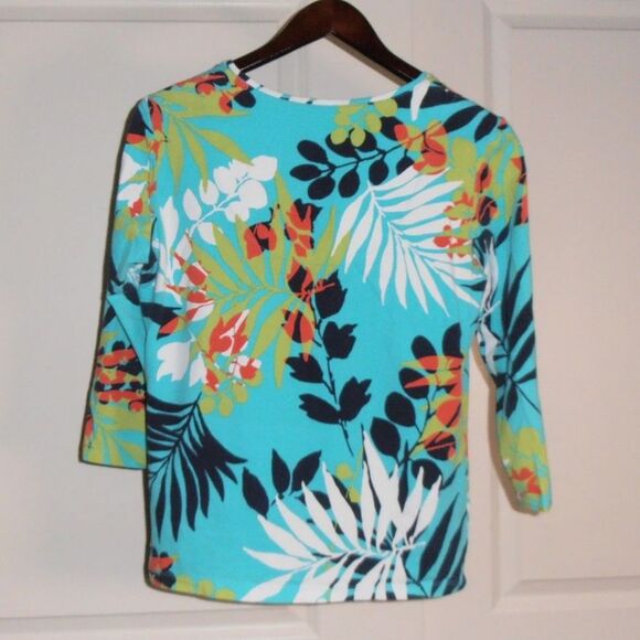 Ruby Rd Tropical Floral Print Embellished Tunic Top Sz M - Picture 2 of 3